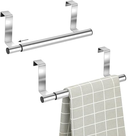 Geschirrtuchhalter, 2 Stück Handtuchhalter Ohne Bohren Ausziehbar Handtuchregal Küchenschrank Edelstahl Handtuchstange zum Einhängen für Tür Schubladen Schranktüren