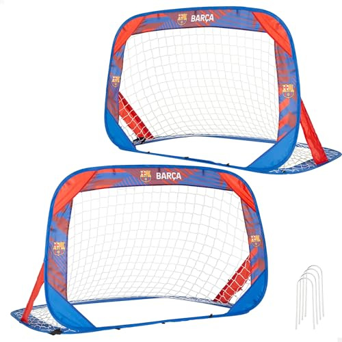COLORBABY FC Barcelona Set 2 fotbollsmål Pop-up, 120 x 80 x 80 cm, inklusive transportväska, hopfällbar struktur, snabb montering, utomhusbruk, från 3 år (77596)