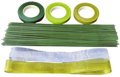 LGIFUTMAX Abschlussverkauf-3 Rollen Floristenband,100 Stück Blumenstamm Draht Grün Steckdraht 30CM Floristik mit Floristenband für Bouquet Blumensträuße DIY Herstellung Clearance