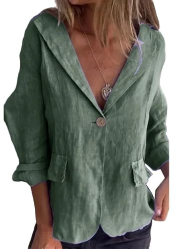 Manteau fin décontracté en coton et lin avec revers à un bouton, boucle ample d'été confortable pour femme, EN8, L