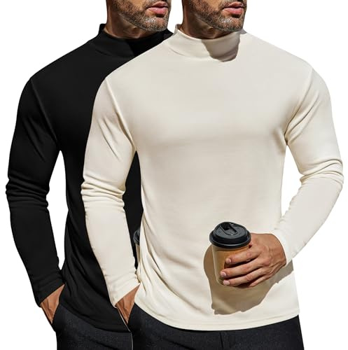 Ekouaer 2-pack termofleece långärmad skjorta för män, S-3XL, Svart + vit, XXL
