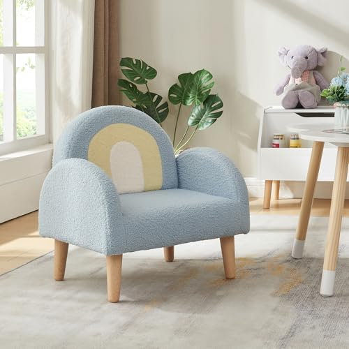 [en.casa] Kindersessel Sorreindi Kinderstuhl ab 2 Jahren Polstersessel max. 45 kg Teddy Sessel Leseecke 50 x 50 x 45 cm Blau