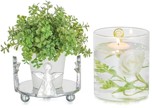 Romadedi Silber Eisenguss-Engel Kerzenständer Mit Glas: Stabiler Windlicht Tischdeko Für Wohnzimmer, Schlafzimmer & Geschenke (Passend Für Stumpenkerzen)