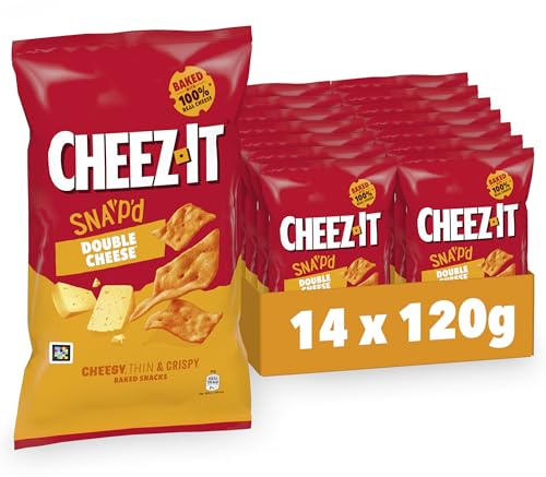 Cheez-It Snap'd Double Cheese Chips (14 x 120 g), Käse Chips mit dünner, knuspriger Textur, gebackener Snack mit 100% echtem Käse, ohne künstliche Farb- oder Aromastoffe