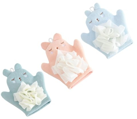 BAZEITFLOW 3 pièces de Bain Garçon Fille Cartoon Doux et Légers pour Lavage Corps et Visage de Toilette Infantiles Confortables et Portables pour Bain Quotidien