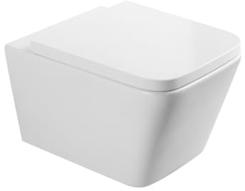 Inodoro Suspendido Empotrado Rimless | Wc Colgante Cuadrado Ceramica Sin Bridas Montado a Pared con Tapa Caida Amortiguada Fondo reducido