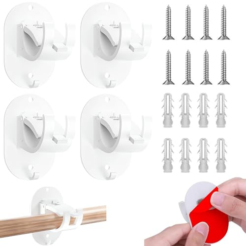 PANYI 4 staffe autoadesive per asta per tende, ganci per tende con viti di fissaggio e adesivi non lasciano segni, adatti per bagno, camera da letto e cucina, colore bianco