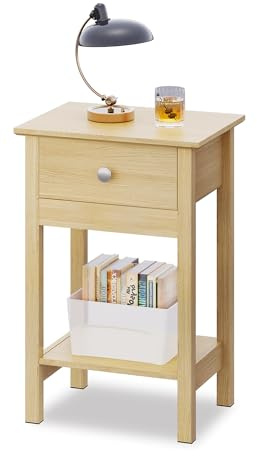 WLIVE Wooden Bedside Table, Nightstand with Shelf Drawer, Wooden Side Sofa Tables, for Small Spaces, End Tables for Living Room, Bedroom (1, Oak)