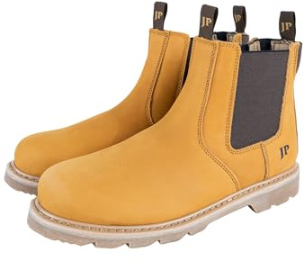 Jack Pyke Safety Dealer Boots HW-18 - Leather Pull-On Chelsea Mens Work Boots, Steel Toe Capped, Oil-Resistant, Cushioned Insole, Breathable - Ideal for Farming, Warehouse, Construction, Honey Size 11