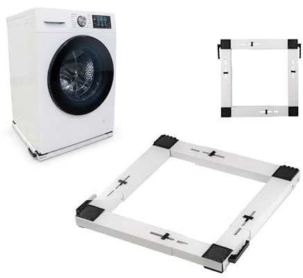 ROLLER Kappatos Tvättmaskinsunderrede med hjul och parkeringsbroms – 37–67 cm – 300 kg lastkapacitet – antivibration transportvagn – galvaniserat stål för tvättmaskin och torktumlare – vit