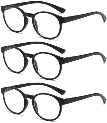 CBHTMY 3 Articles,Lunettes de lecture unisexes avec filtre anti-lumière bleue, montures rétro, noires