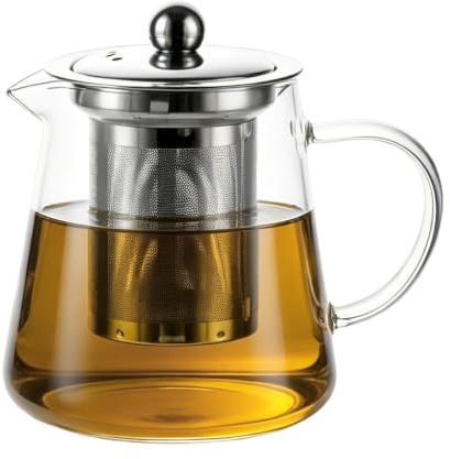 LEWKOO Glass Teapot with Infuser 450ml Borosilicate Glass Open Fire Safe Small Tea Pot with Stainless Still Strainer for Loose Leaf Fruit Tea Brewer