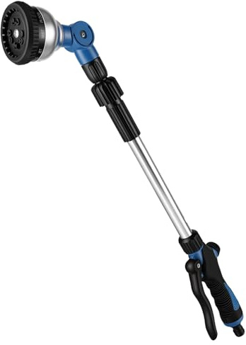 AOOWU Pistola de Manguera de Jardín, 80cm Lanza de Riego Metal con Cabeza Giratoria 180°, 10 Modos de Pulverización Ajustable Control con Interruptor de Pulgar para Jardinería y Lavado de Coches