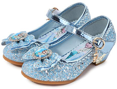 Eleasica Princesa Elsa Zapatos para Niña Frozen Tacón Altos Regalo Sandalias de Vestir Antideslizante Punta Cerrada Zapatos de Disfraz Boda Ceremonia Zapatos de Vestir,Azul,28