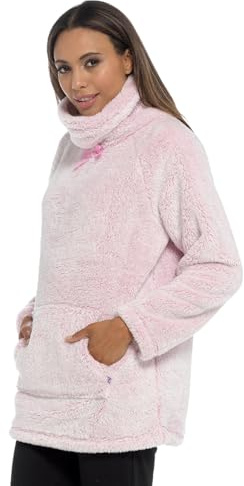 Lora Dora Pull en polaire super doux pour femme avec col épais et confortable - Rose - Medium