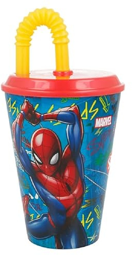 ALMACENESADAN 2521 Gobelet avec canne Easy Spiderman Red, capacité 430 ml, produit en plastique réutilisable, sans BPA