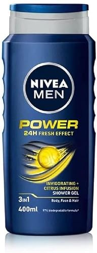 NIVEA MEN Power Fresh Shower Gel (400ml, Pack of 6), Moisturising Body Wash with Aloe Vera, All-in-1 Body Wash for Men, Energising NIVEA MEN Shower Gel