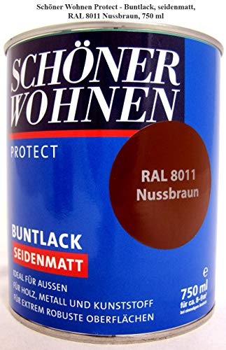 schenken und wohnen Protect Buntlack 750 ml, RAL 8011 Nussbraun seidenmatt, Alkydharzlack SW
