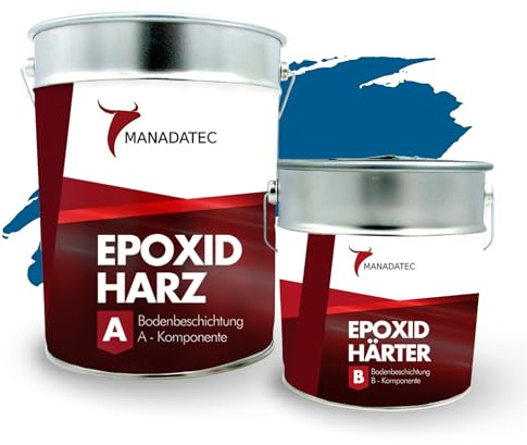 MANADETEC Resina epossidica 2k per rivestimento di pavimenti 5kg I Blu traffico RAL 5017 I Senza solventi, ecologico, inodore I Rivestimento per pavimenti di garage e cantine I Antiurto