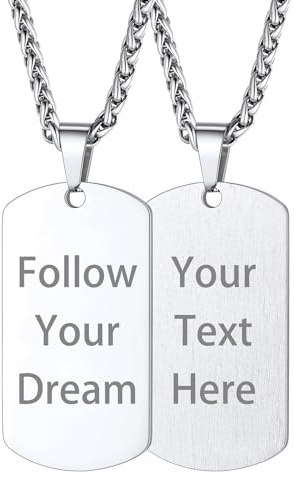 Custom4U Collar Personalizado chapa identificativa militar Hombre Acero Inoxidable 316L Dog Tag Nombre Grabado Joyería Personalizable Padre Hijo Colgante Placa Rectangular