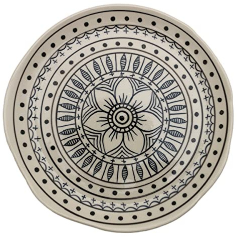 Lot de 2 assiettes plates en céramique peintes à la main Noir/blanc, assiettes service de table