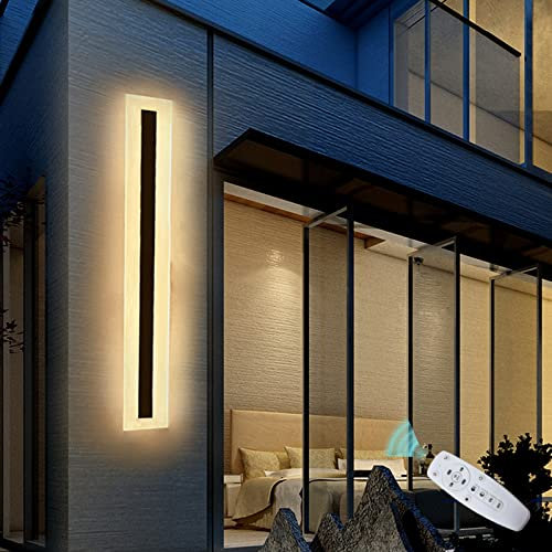 AußenLeuchte Wand Schwarz Dimmbar LED Wandleuchte mit Fernbedienung IP65 Lang Wandlampe Innen Aussen Wandbeleuchtung Lichtleiste Dekorative Badezimmer Treppen Gärten Terrassen Flur Aussenlampe,80cm