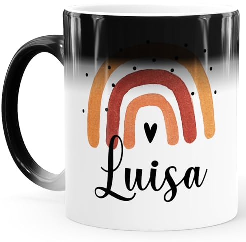 SpecialMe® Kindertasse Zaubertasse Regenbogen personalisierte Namenstasse aus Keramik für Kinder Jungen Mädchen Schwarz-rot Magic-Tasse