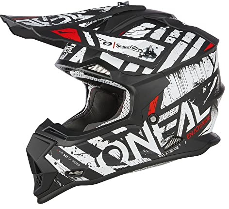 O'NEAL | Motocross-Helm | MX Enduro | ABS-Schale, Lüftungsöffnungen für optimale Kühlung | 2SRS Helmet Glitch V.23 | Erwachsene | Schwarz Weiß | Größe L (59/60 cm)