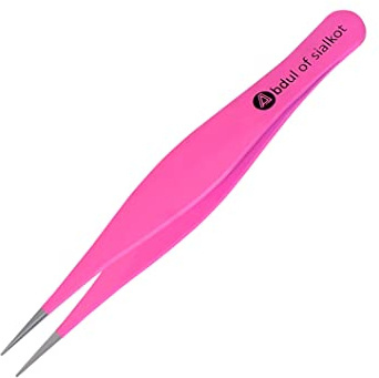 Abdul of Sialkot Pointed Tweezers,Needle Nose Tip, Sharp Precision Ingrown Hair, Surgical Pointed for Blackheads & Splinters/Best Tweezers for Eyebrows (Pink)