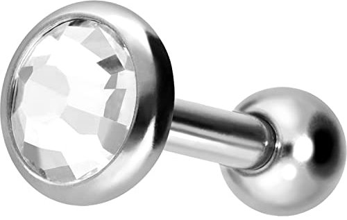 PIERCINGLINE Titan Ohrpiercing mit Gewinde KRISTALL Piercing Ohr Helix Tragus Lobe Silberfarben 5 x 6 mm