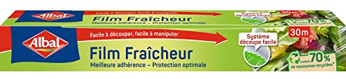 ALBAL Film étirable (30m), Film alimentaire adhérent et résistant, conçu pour préserver la fraîcheur des aliments, contient des ressources recyclées
