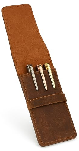 TheAntiq Leder-Federmäppchen, luxuriöse Füllfeder-Aufbewahrung, Reservoir-Federmäppchen, stilgrafische Stifthülle, braun, 6x3inches, 3 Stifte