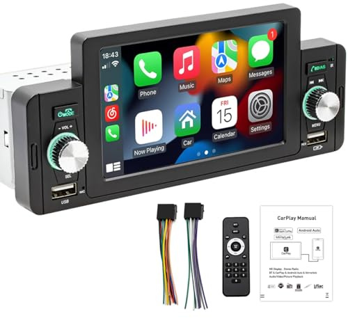 Estéreo para automóvil Carplay 5 Pulgadas Bluetooth Llamadas Manos Libres Carplay Android Auto Pantalla táctil Mirror Link Am/FM / 3USB / SD Soporte Cámara de visión Trasera 1Din