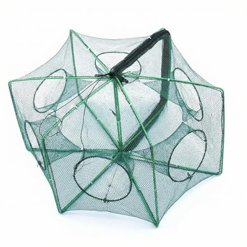 QWORK Faltbares Fischernetzfalle, Nylon Krabbennetz, Garnelennetz, perfekt für Krabben, Krebse, Aale, Garnelen, 6 Löcher