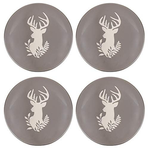 Dibor Side Plate Set of 4 Hand Painted Grey & White Stag Dinnerware Set | Dishwasher Safe, Microwave Safe, Hand Finished, Stoneware, Crockery, Tableware, Dessert Plates, Side Plates