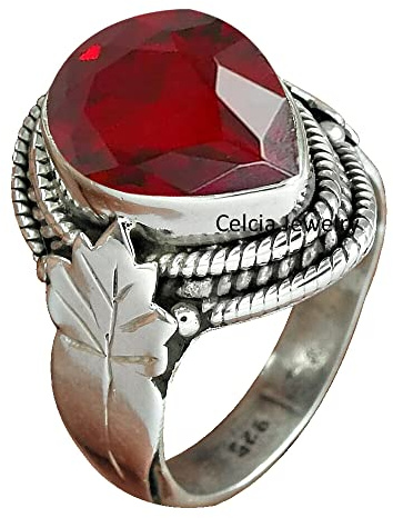 Granat-Naturheilungs-Edelstein facettierter Birnenring, Statement-Ring aus reinem 925er Sterlingsilber, wunderschöner handgefertigter Schmuck, erstaunlicher Januar-Geburtssteinring