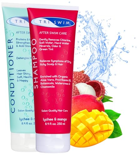 TRISWIM - Chlorine Removal Hair Care Bundle, After Swim Care Shampoo and Moisturizing Conditioner, Anti-Chlorine Hair Protection For Swimmers, Removes Green Tint, Vegan & Cruelty Free (250+250 ml)