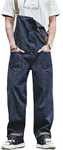 BELWAD Salopette di Jeans da Uomo Cinghie Regolabili Pagliaccetti Tute Dritta con Lavaggio Vintage,Blu,L