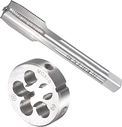 QUARKZMAN M13 x 1mm Métrique Machine Filetage Taraud et Filière Ronde Ensemble x 1 Ensemble 4 Cannelures Haute Vitesse Acier pour traiter Matériel Outil