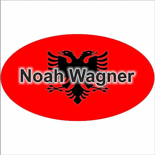 Kiwistar Klebeetiketten - Aufkleber - Fahne - Flagge - Albanien - 10x6,6 cm - mit Wunschtext - Name - personalisiert - Namensaufkleber - Autoaufkleber - Racing