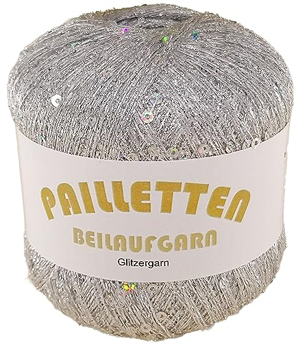 Pailletten Beilaufgarn auf 25 Gramm Knäuel in verschiedenen Farben (Silber mit Pailletten in Silber)