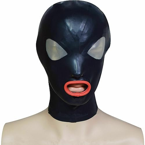 Latex Vollmaske SM Extrem Bondage Maske mit Mundknebel BDSM Maske Handgefertigt Sklave Fetisch Maske Lassen Atemlöcher Sex Maske für Cosplay Dunkelspiel Erotikspiele Augenmaske Sex Toys,S,Black