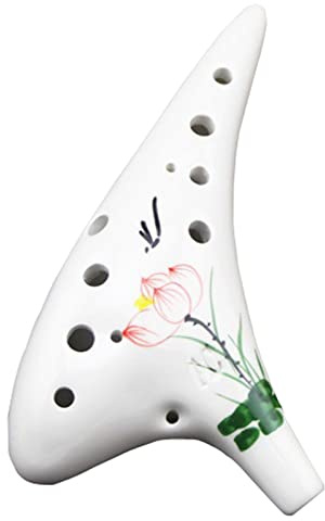 Anfänger Ocarina 12-Loch Ocarina Keramik Alto C Ocarina Flöte Musikinstrument Lotus Muster Weißes Porzellan Ocarina Ocarina Musikinstrument