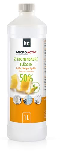 MICROACTIV Zitronensäure flüssig 12 x 1 Liter | Kraftvoller Entkalker für Kaffeevollautomat, Wasserkocher & Dusche - Biologisch abbaubar - Ideal im Haushalt