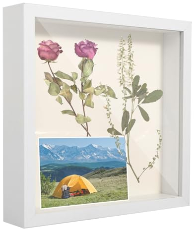 Tiefer Rahmen 3D-Bilderrahmen Weiß 20x20 cm für Fotos, Hochzeitssträuße und DIY-Dekorationen