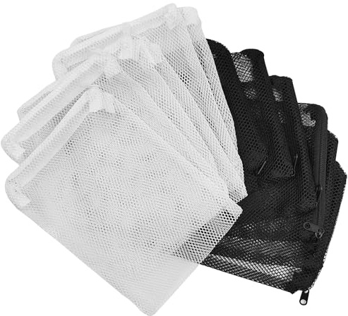 AYWFEY 12 Pcs Aquarium Filter Media Bags, Reusable High Flow Nylon Mesh Media Net Bag with Zipper, for Activated Carbon Resins Filter, Biospheres, Ceramic Rings, Black&White (Nylon, 5.9 x 7.8 Inch)