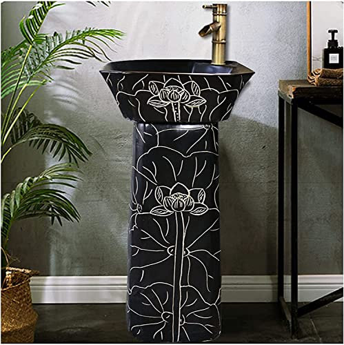 Vanity Unit with Basin,Bathroom Basin Sink with Full Pedestal, Wash Basin & Pedestal Modern Bathroom Ceramic Basin Sink, One-Piece Floor-Standing Ceramic Wash Basin, Scratch and St