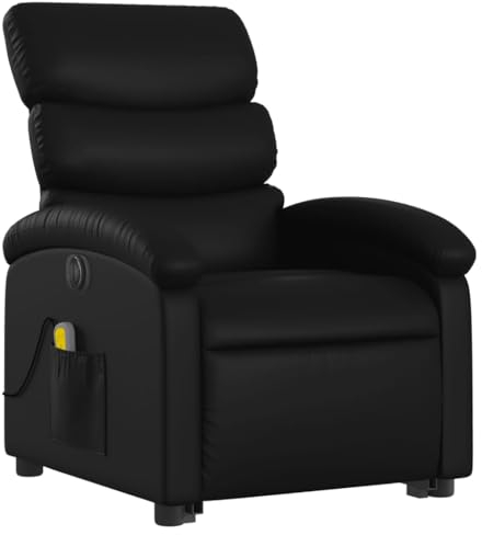 vidaXL Massagesessel, Elektrisch Verstellbar Sessel mit Aufstehhilfe, Fernsehsessel Relaxsessel mit Liegefunktion, Liegesessel Aufstehsessel Polstersessel, Schwarz Kunstleder
