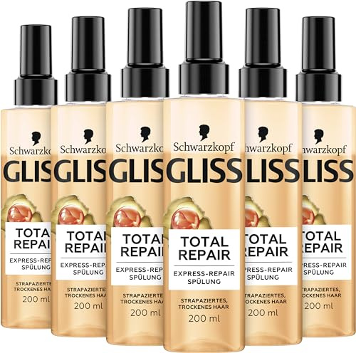 Gliss Express-Repair-Spülung Total Repair (6 x 200 ml), Haarspülung sorgt für sofortige Kämmbarkeit und Schutz vor Haarbruch, Pflegespülung mit Hitzeschutz bis zu 230 °C