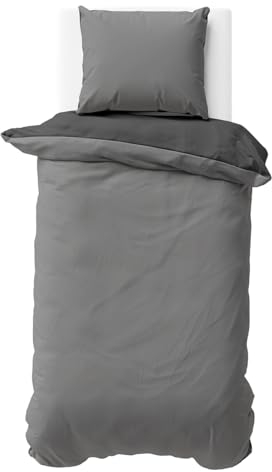Visaggio Wende Bettwäsche Mikrofaser 135x200 cm Grau Anthrazit Bettbezug Garnitur Set Uni Einfarbig Deckenbezug Kissenbezug Schlafzimmer Set